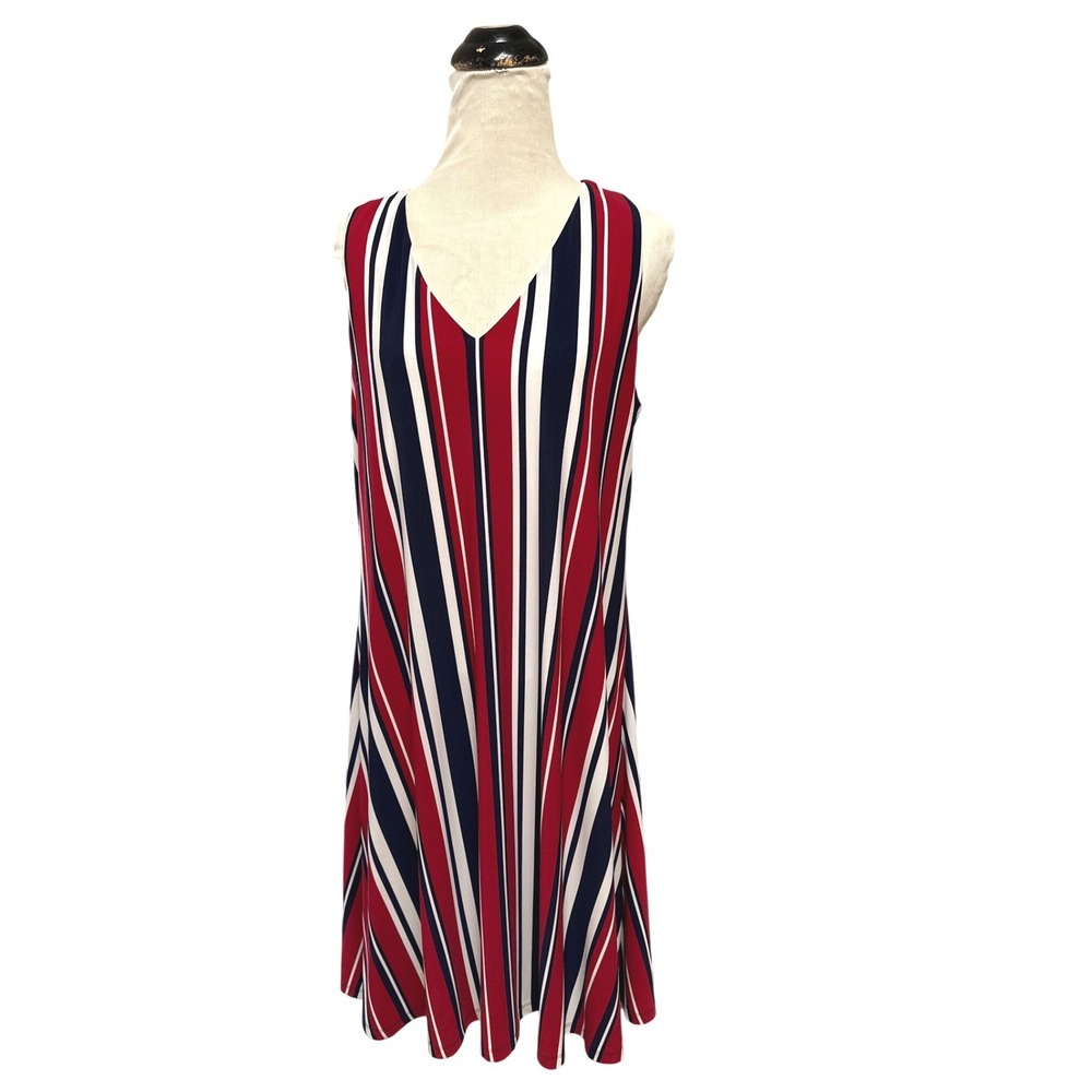 Anne Klein Womens Red White Navy Blue Striped V-Neck Sleeveless Midi Dress M
